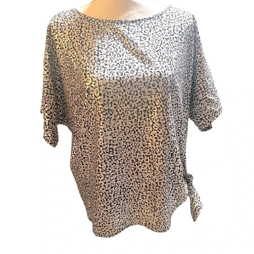 MICHAEL Michael Kors Black and Silver Leopard Print Blouse‎